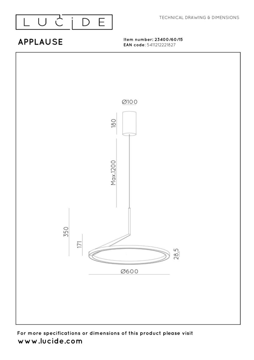 Подвесной светильник Lucide Applause 23400/60/15