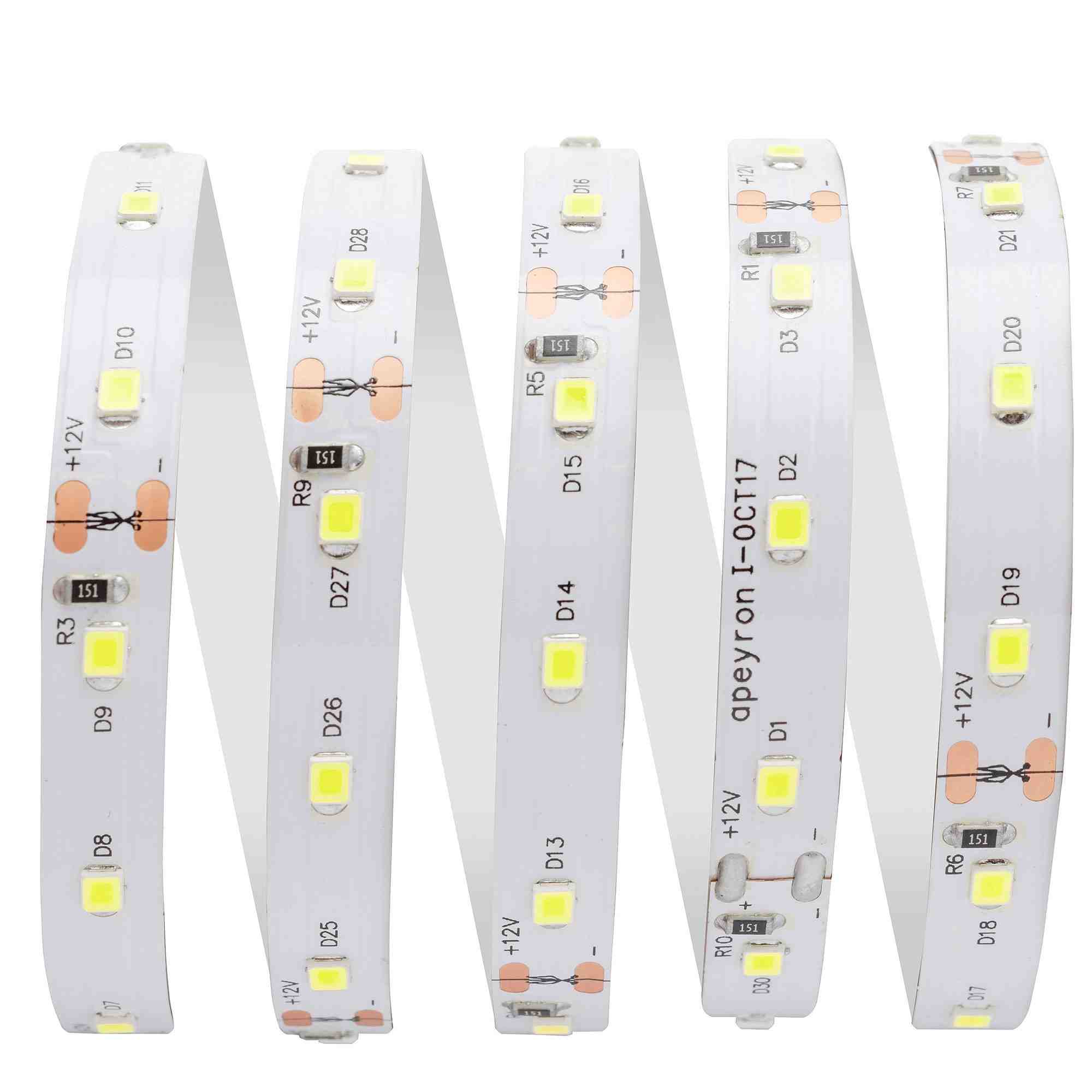 Светодиодная лента Apeyron 12В СТ 4,8Вт/м smd3528, 60д/м IP67 (НАНО) 280Лм/м 5м 6500К 00-71