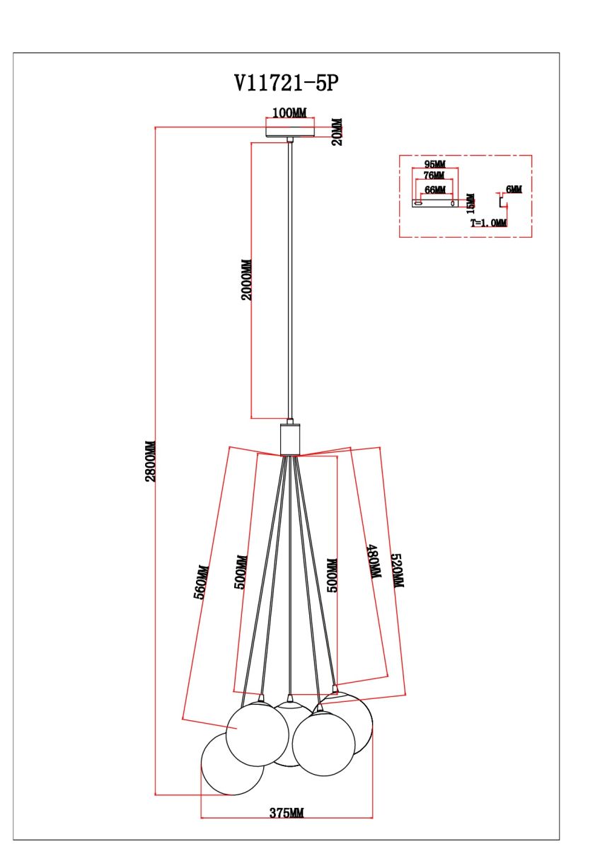 Подвесной светильник Moderli Renny V11721-5P
