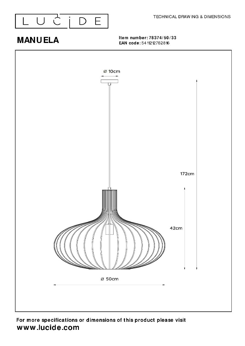 Подвесной светильник Lucide Manuela 78374/50/33