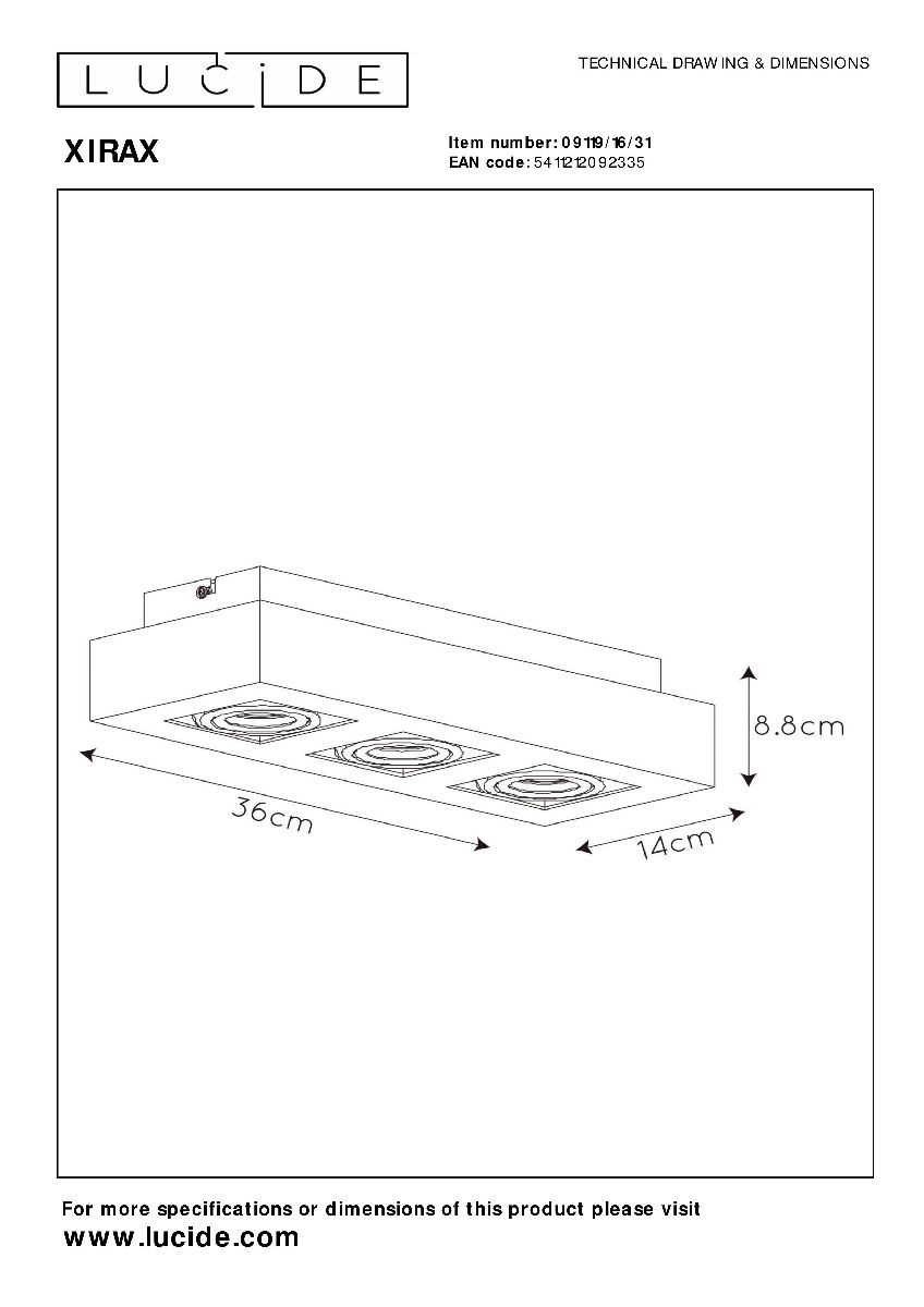 Накладной светильник Lucide Xirax 09119/16/31