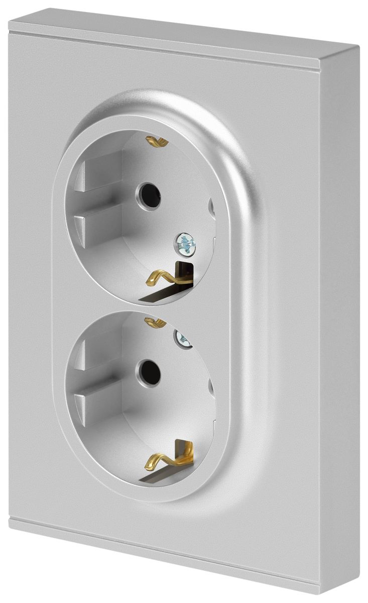Розетка Эра Arktik 16-2104-03 двойная с заземлением 2X2P+E Schuko 16А-250В алюминий Б0070446