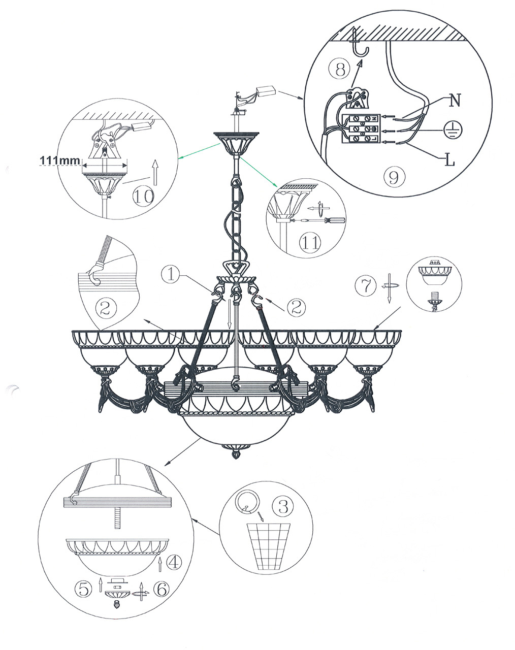 Подвесная люстра Odeon Light Palacio 1992/9