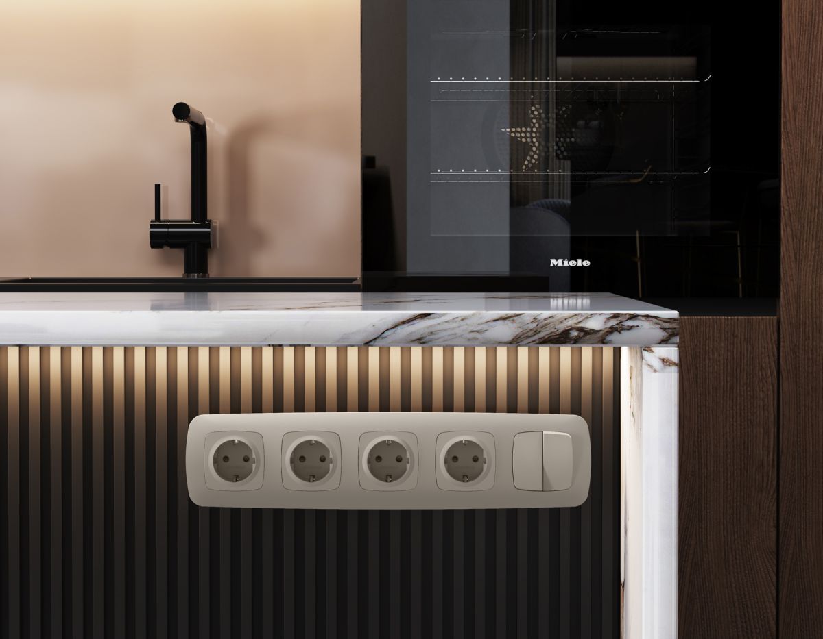 Комплект механизма 2-клавишного перекрестного выключателя Ambrella Volt 10A-250V OMEGA MO363030 Серо-бежевый матовый QUANT (OP3630, VM125)