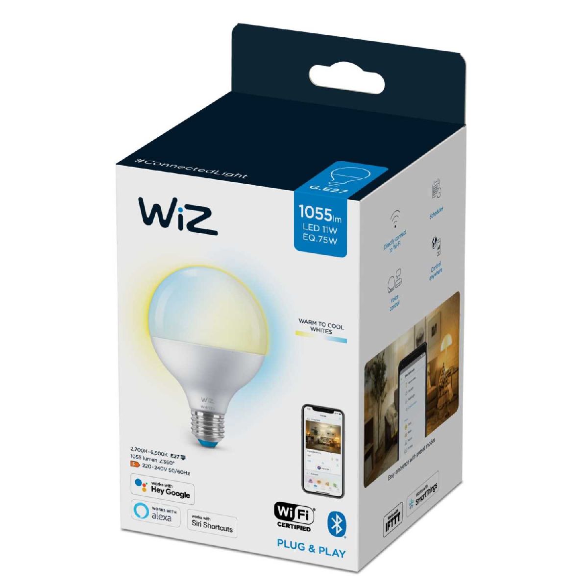 Умная светодиодная лампа Wiz Wi-Fi BLE75WG95E27927-65TW1PF/6 E27 11W 2700/6500K 929002451002
