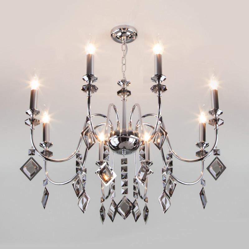 Подвесная люстра Eurosvet 10110/8 хром/дымчатый хрусталь Strotskis