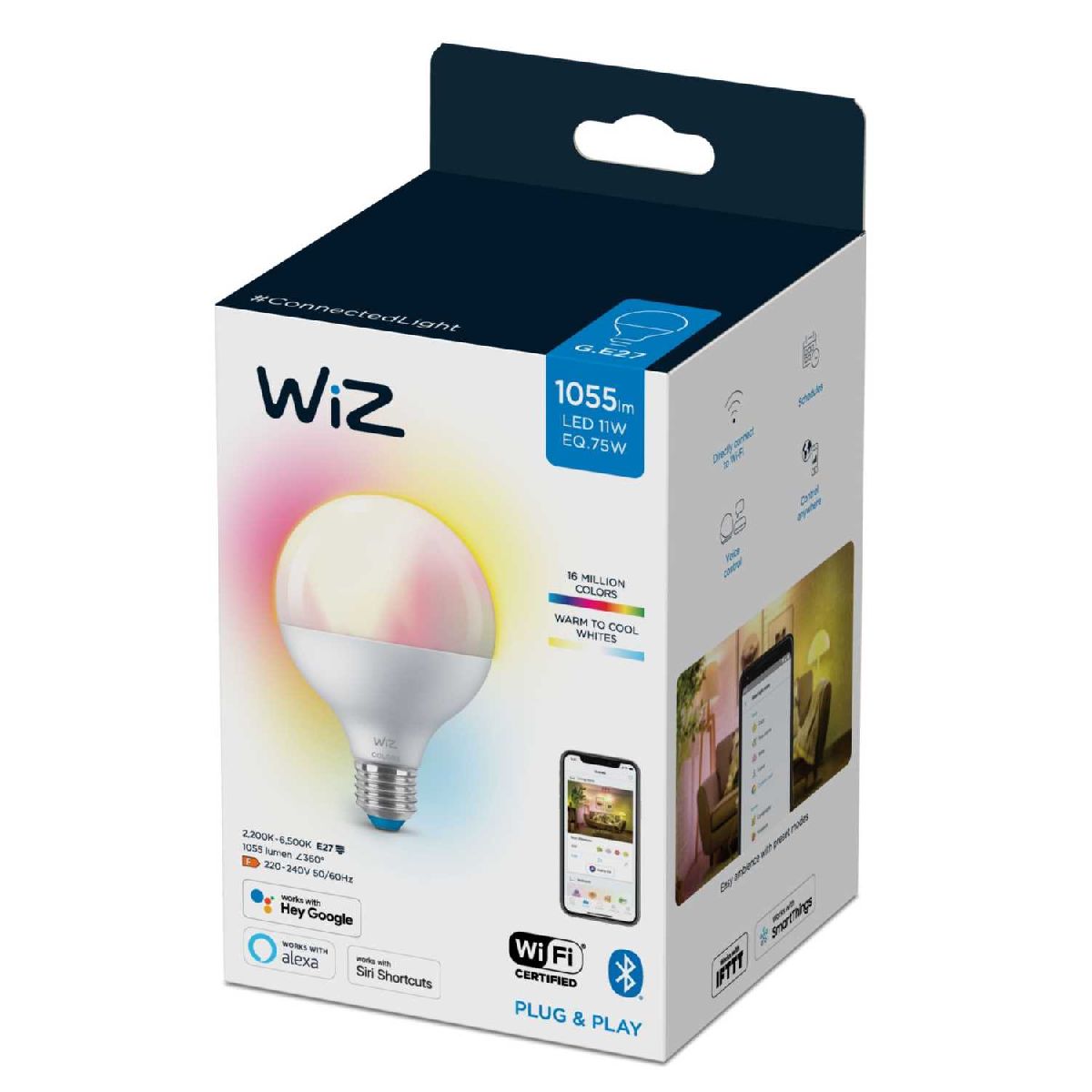 Умная светодиодная лампа Wiz Wi-Fi BLE75WG95E27922-65RGB1PF/6 E27 7W 2200/6500K 929002383902