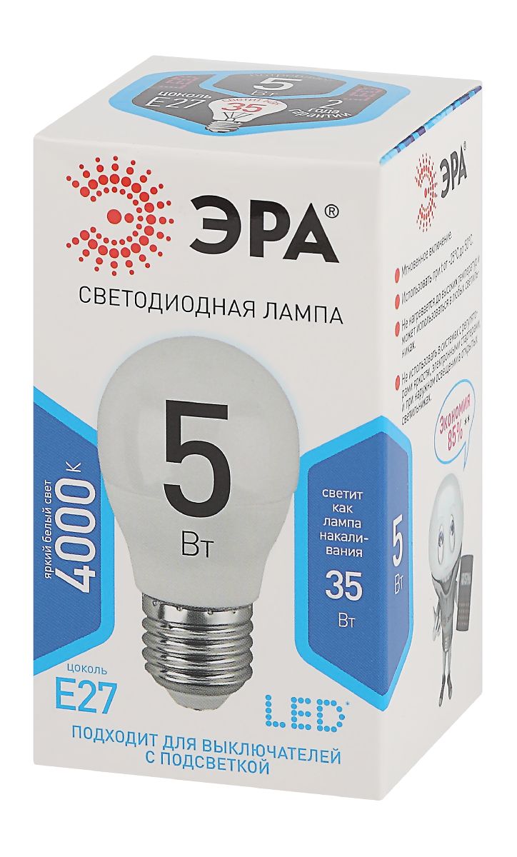 Лампа светодиодная Эра E27 5W 4000K LED P45-5W-840-E27 Б0028488