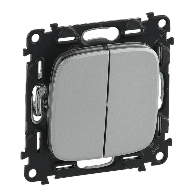 Выключатель двухклавишный Legrand Valena Allure 10A 250V алюминий 752905