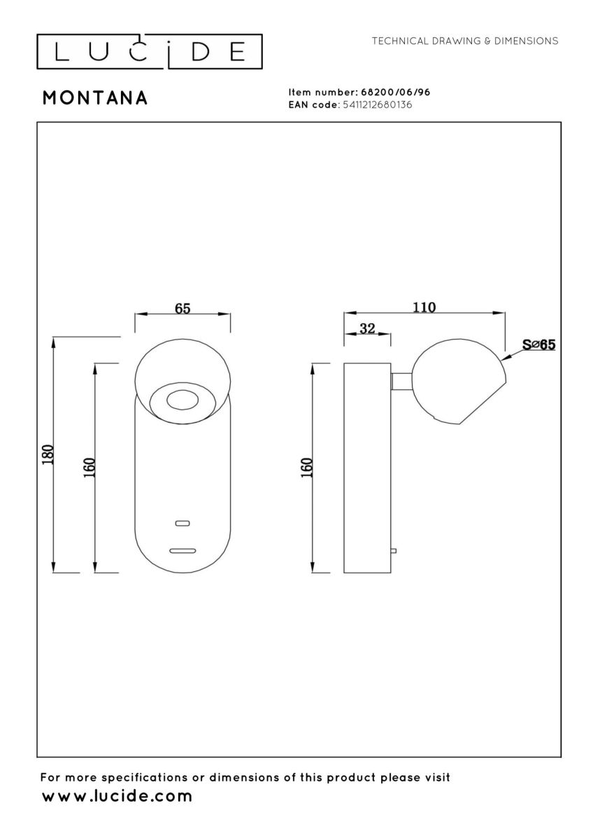 Настенный светильник Lucide Montana 68200/06/96