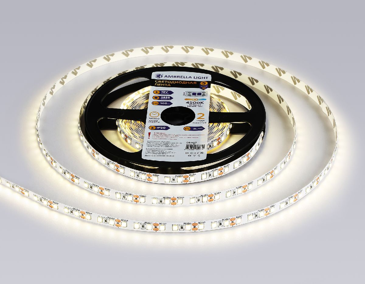 Светодиодная лента Ambrella Light LED Strip 12В 2835 9,6Вт/м 4500K 5м IP20 GS1102