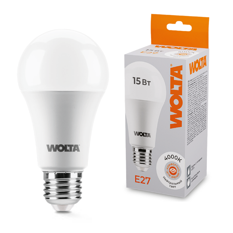 Светодиодная лампа WOLTA 15Вт 4000К E27 груша матовая 25S60BL15E27