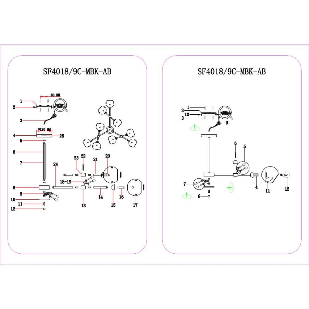Потолочная люстра Seven Fires Latera SF4018/9C-MBK-AB