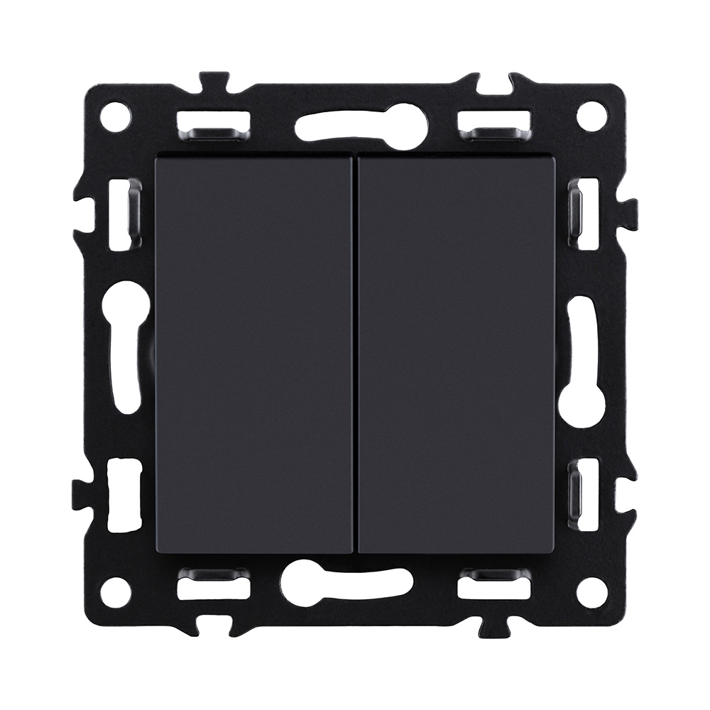 Выключатель 2-клавишный 10А/250В, черный Kollinger Asthetik AS-004BK