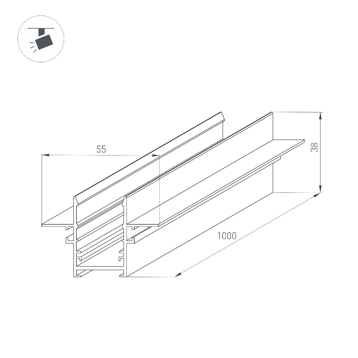 Шинопровод встраиваемый Arlight MAG-TRACK-2538-FDW-1000 046284