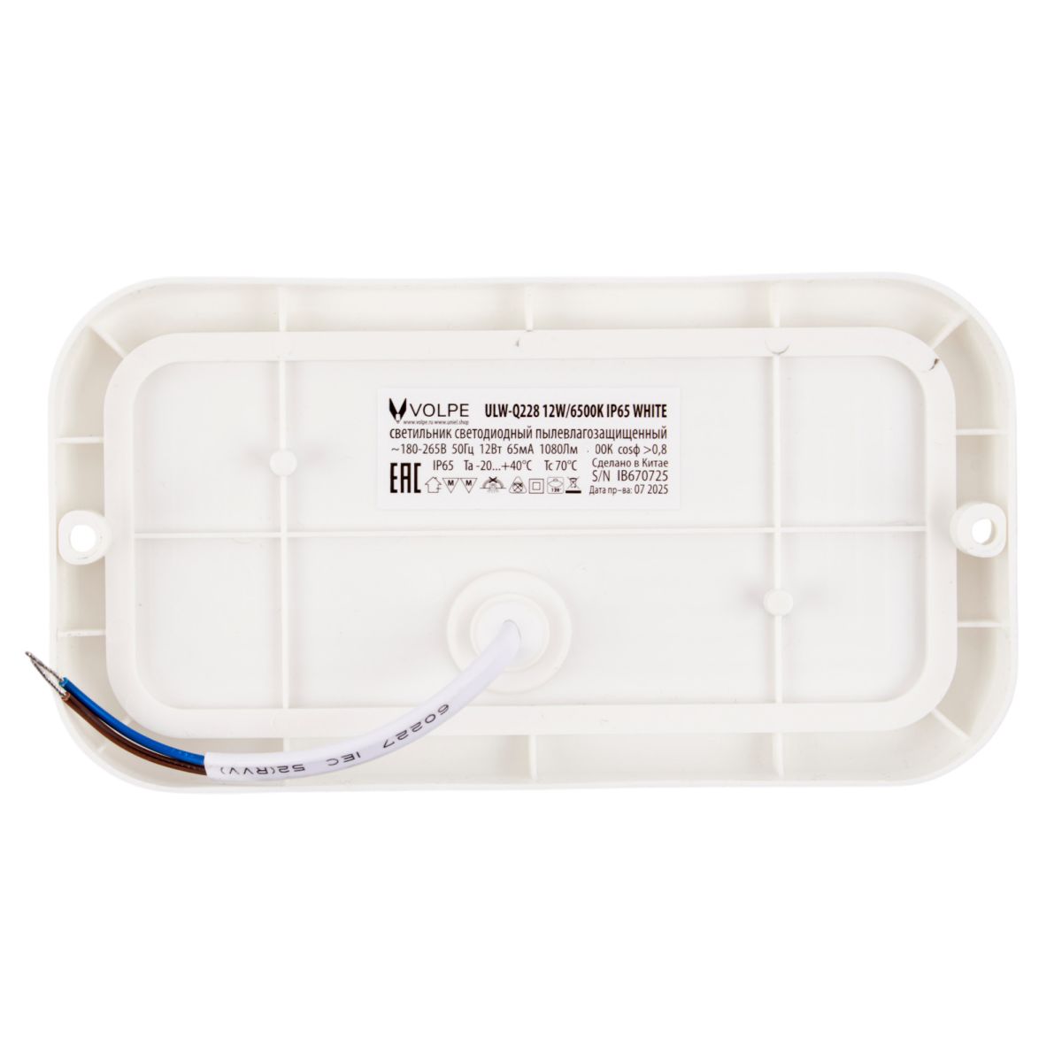 Накладной светильник влагозащищенный Volpe ULW-Q228 12W/6500K IP65 WHITE UL-00013187