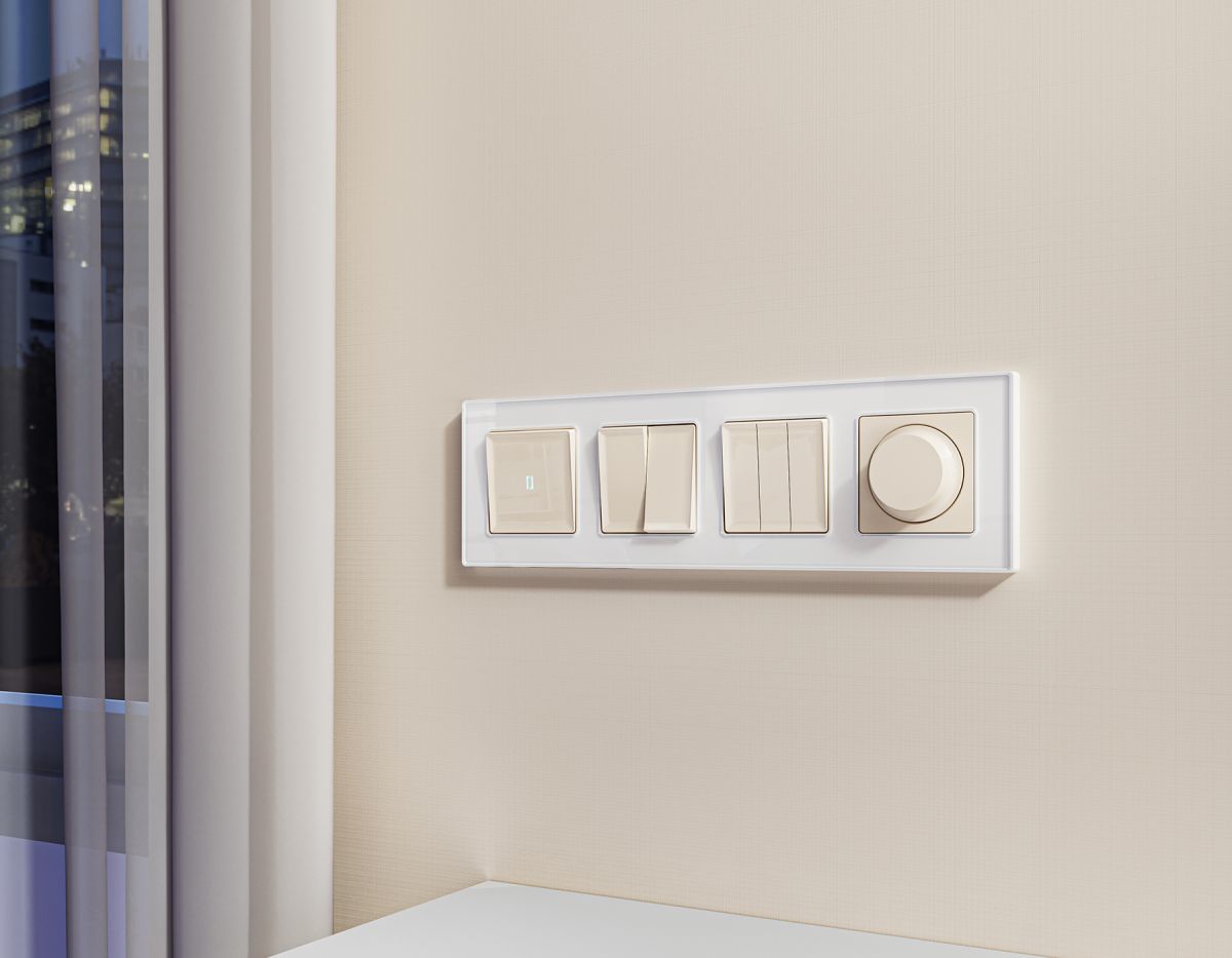 Комплект механизма 2-клавишного перекрестного выключателя 10A-250V Alfa Бежевый глянец Quant Ambrella Volt MA303030 (AP3030, VM125)