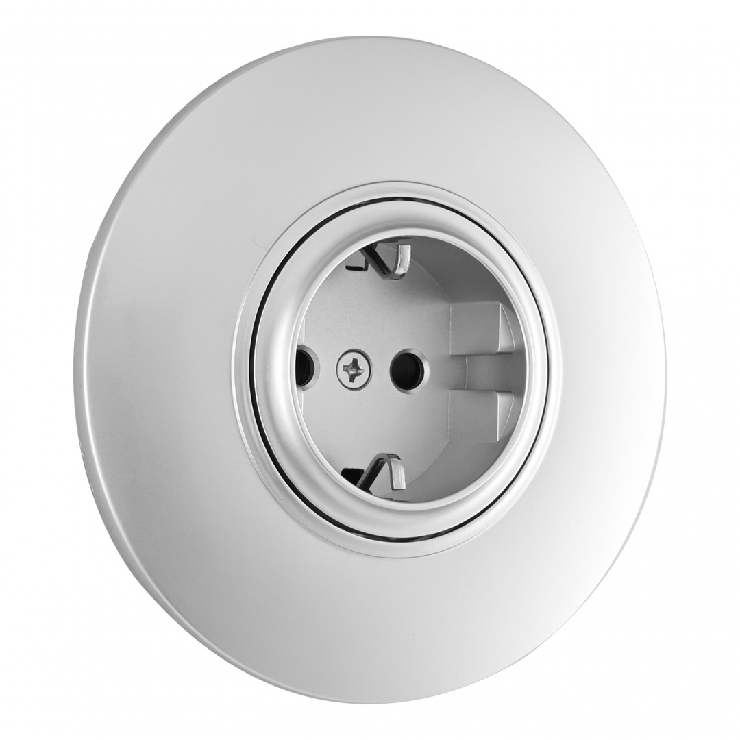 Розетка круглая с/з и шторками и рамкой Arte Milano SET08-1-40-1 silver