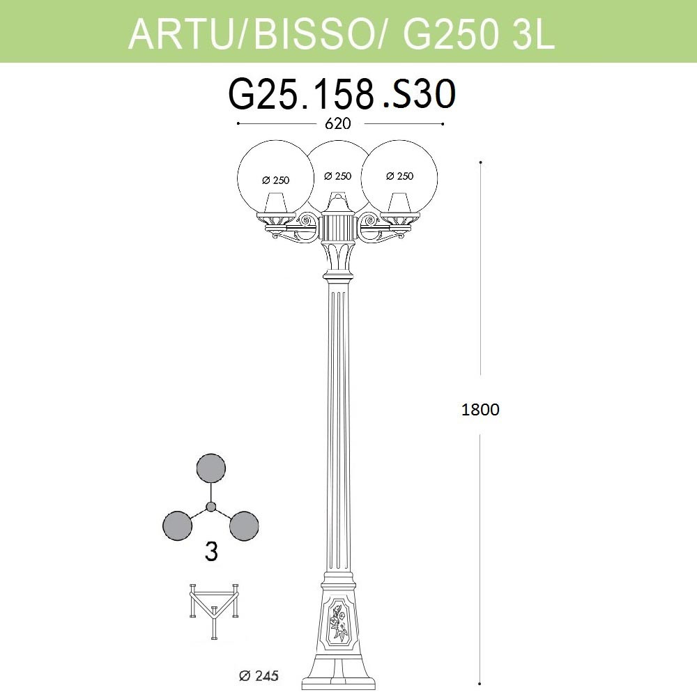 Уличный фонарь Fumagalli Artu Bisso/G250 3L G25.158.S30.BZE27