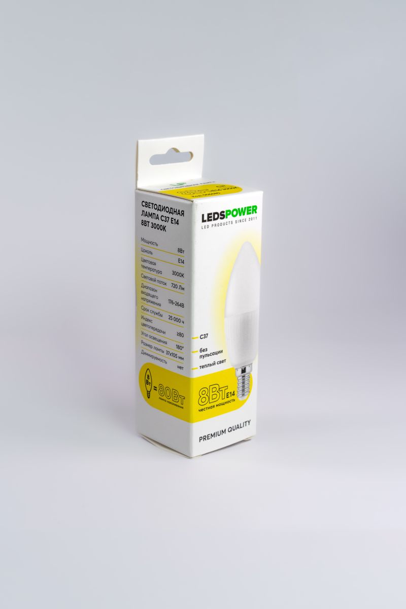 Светодиодная лампа LEDS POWER C37 E14 8Вт 3000К 006680