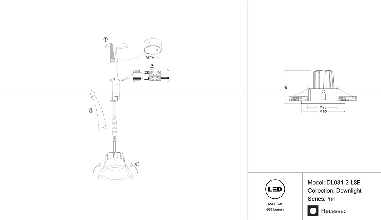 Встраиваемый светодиодный светильник Maytoni Yin DL034-2-L8B
