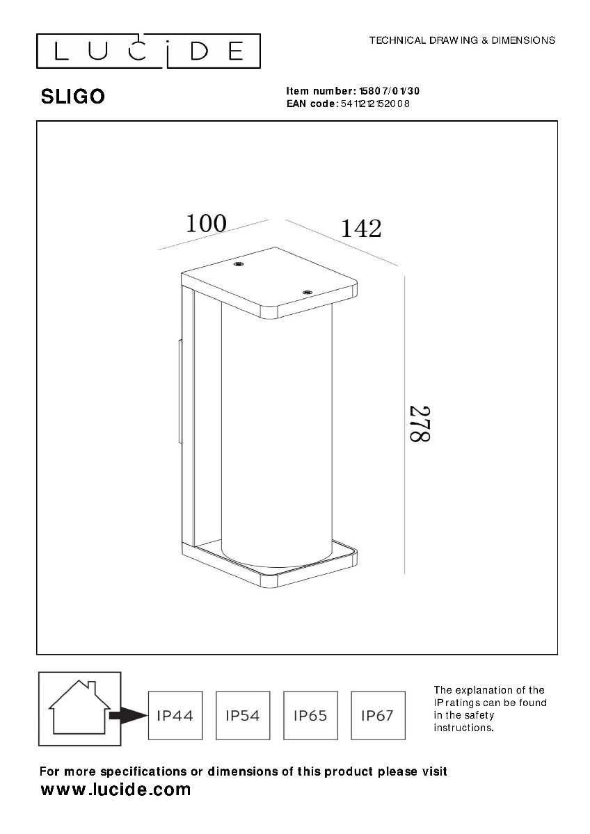 Уличный настенный светильник Lucide Sligo 15807/01/30