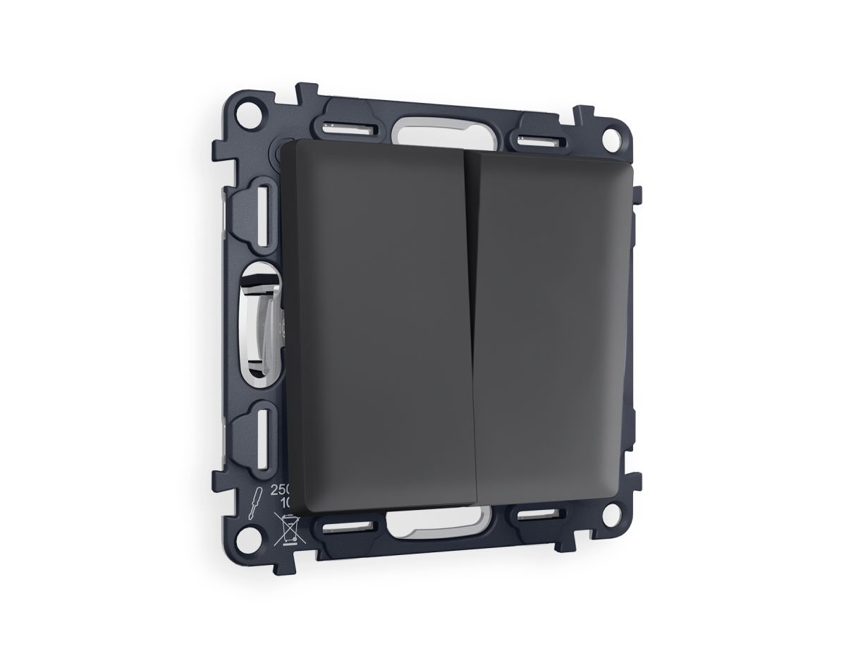 Комплект механизма 2-клавишного перекрестного выключателя 10A-250V Alfa Графит мягкое касание Quant Ambrella Volt MA903030 (AP9030, VM125)