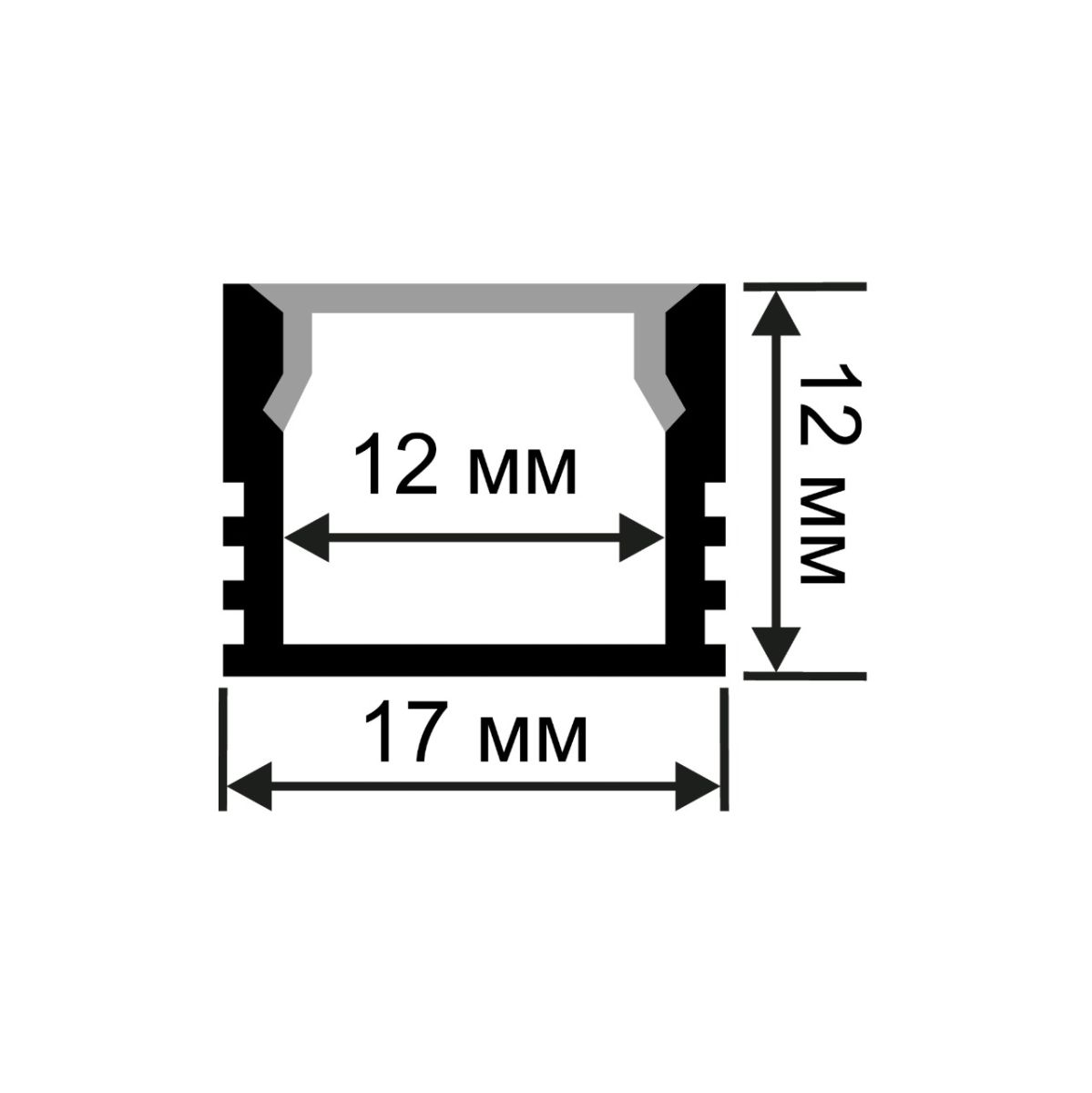 Профиль П-образный накладной шир. ленты до 12мм (рассеиватель матовый, заглушки - 2шт., крепеж - 4шт) OGM GM-08-10