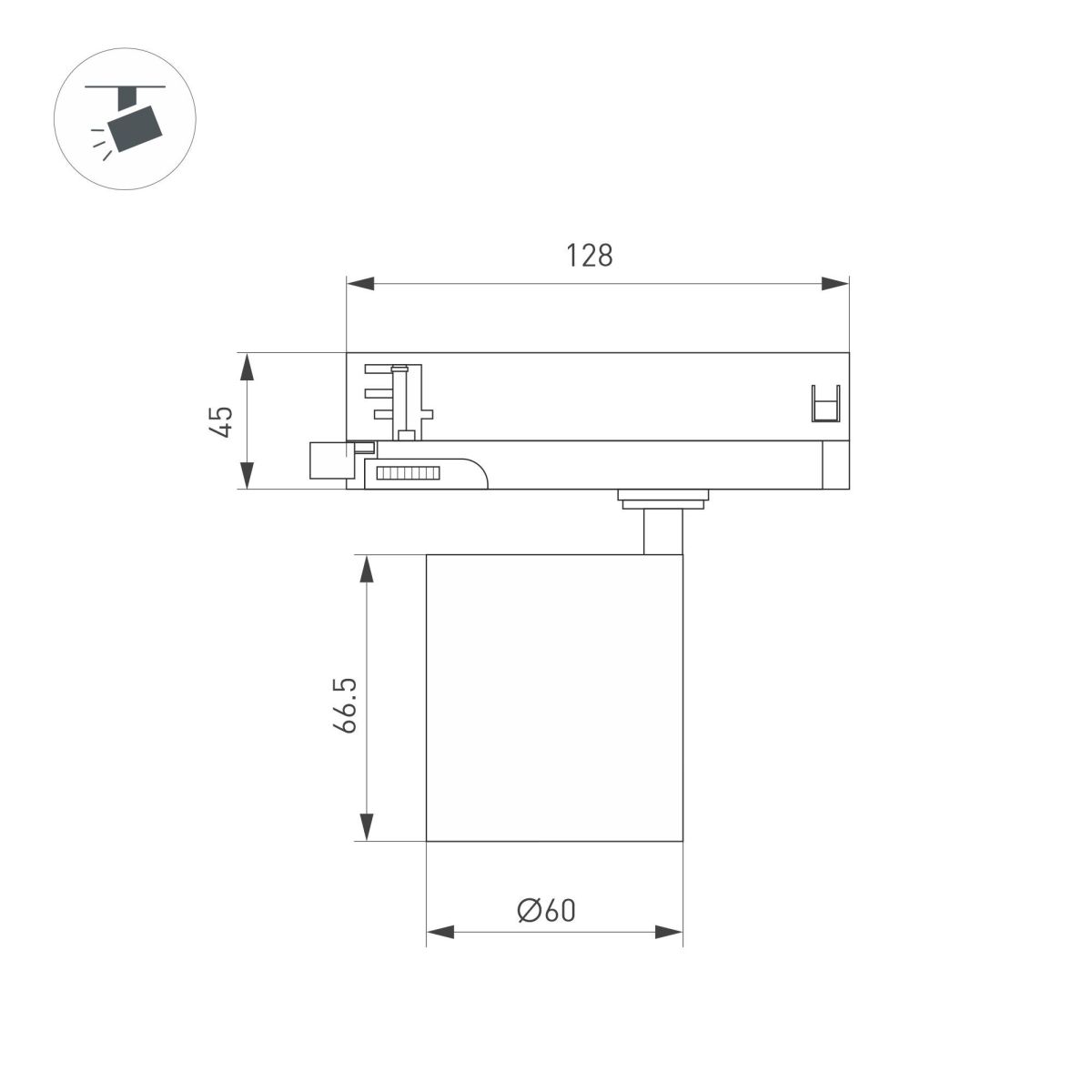Трековый трехфазный светильник Arlight LGD-DYKE-4TR-R60-8W Warm3000 (WH, 50 deg, 230V) 052273