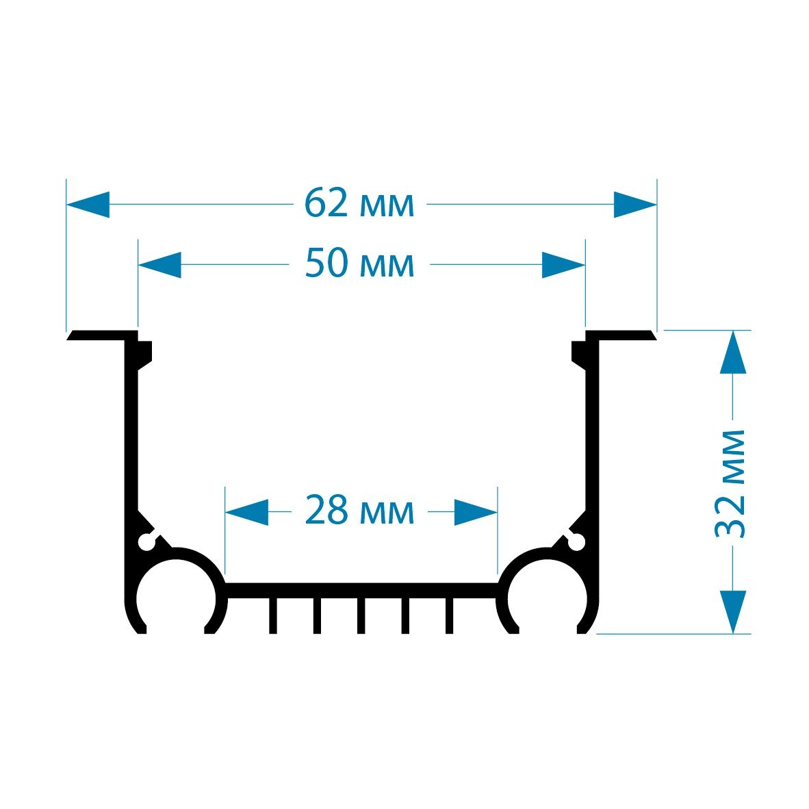 Профиль П-образный встраиваемый Apeyron ширина ленты до 28мм 08-27-01