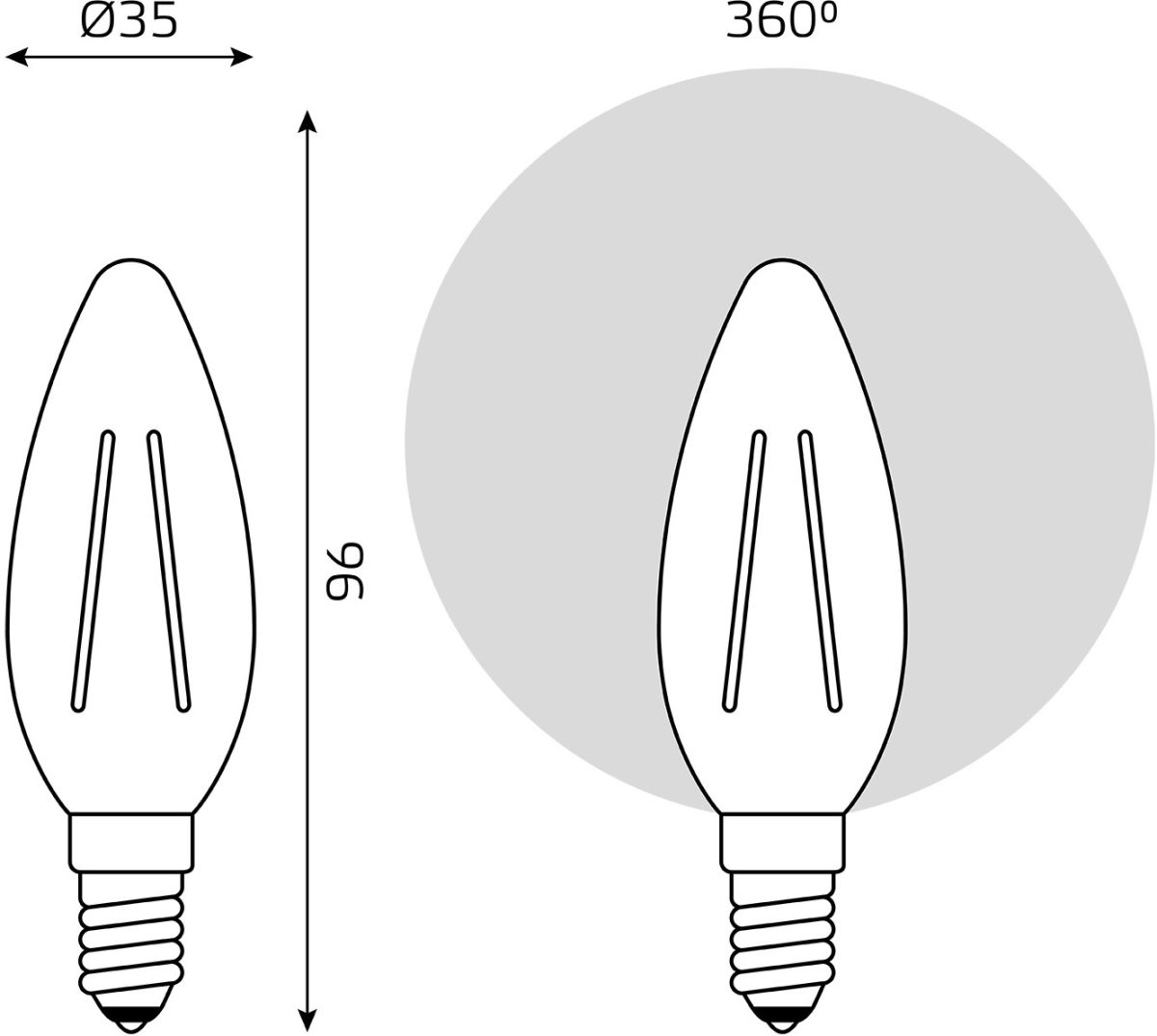 Светодиодная филаментная лампа Gauss Basic Filament E14 4W 3000K свеча 50312142