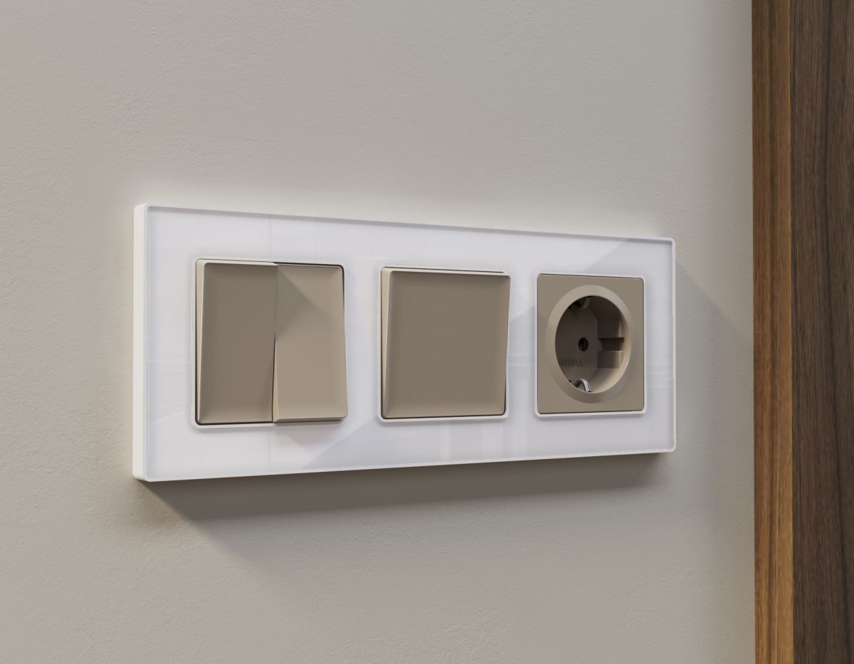 Комплект механизма 2-клавишного перекрестного выключателя 10A-250V Alfa Серо-бежевый матовый Quant Ambrella Volt MA363030 (AP3630, VM125)