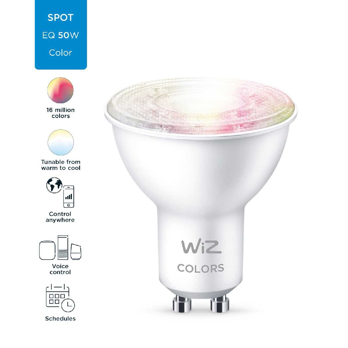 Умная светодиодная лампа Wiz Wi-Fi BLE50WGU10922-65RGB1PF/6 GU10 4,7W 2700K 929002448402