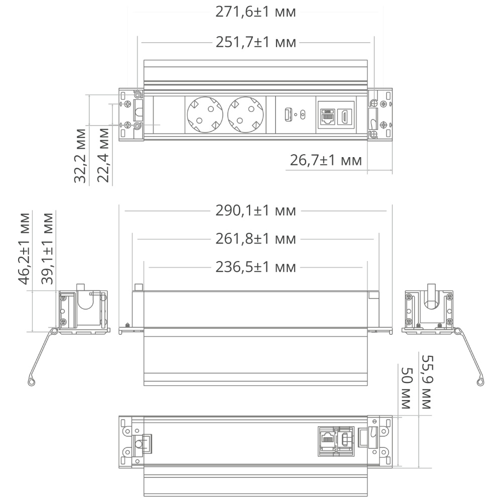 Блок розеток 41P (2 секции, USB + type C + RJ45 + HDMI) Mebax 00-00002595