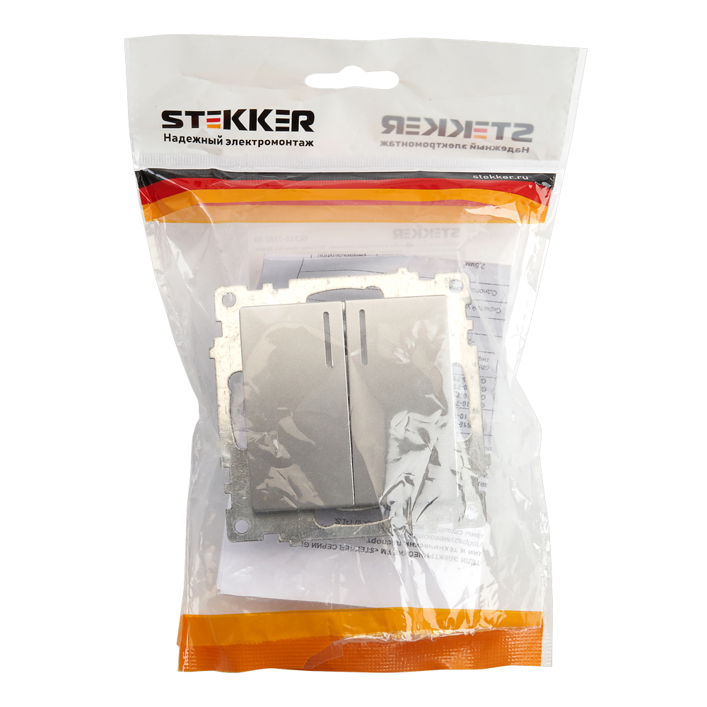 Выключатель 2-клавишный c индикатором Stekker Катрин 39579