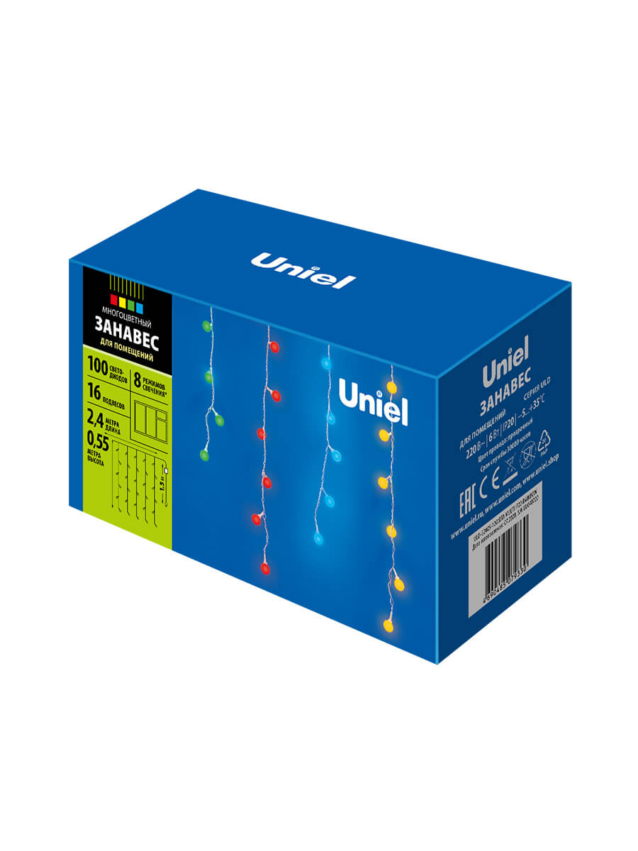 Светодиодная гирлянда (11130) Uniel занавес Радуга 220V разноцветный ULD-E2405-100/DTA MULTI IP20 RAINBOW