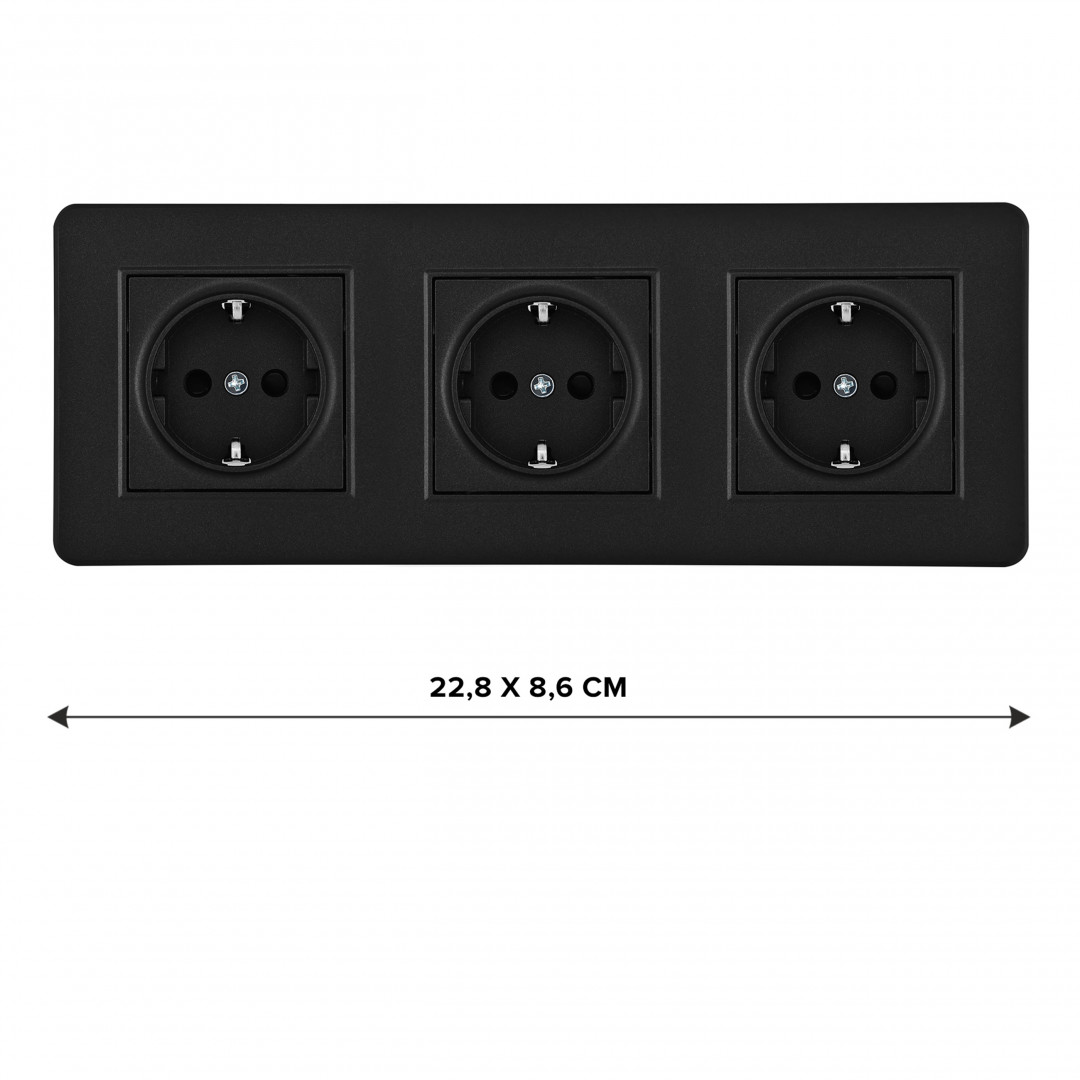 Розетка тройная (трехпостовая) с/з и шторками Arte Milano SET16-3-40-1x3 black
