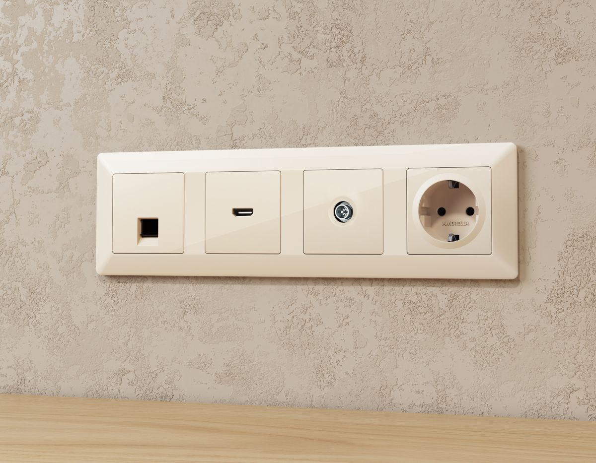 Комплект механизма TV розетки оконечной экранированной 5-1000MHz 3dB Alfa Бежевый глянец Quant Ambrella Volt MA313005 (AP3130, VM199)