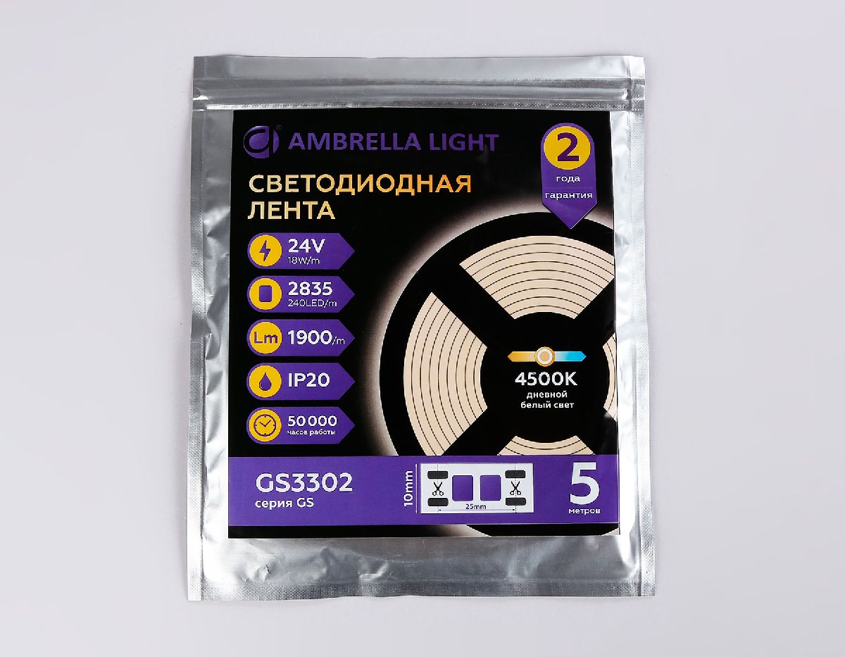 Светодиодная лента Ambrella Light LED Strip 24В 2835 18Вт/м 4500K 5м IP20 GS3302