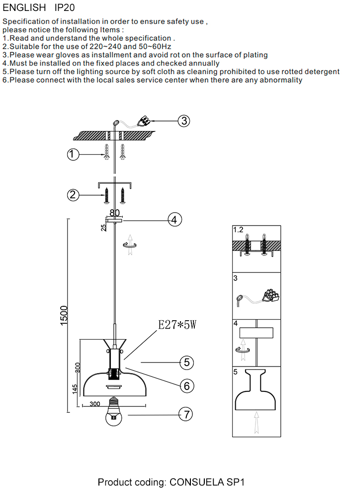 Подвесной светильник Crystal Lux CONSUELA SP1 BRASS