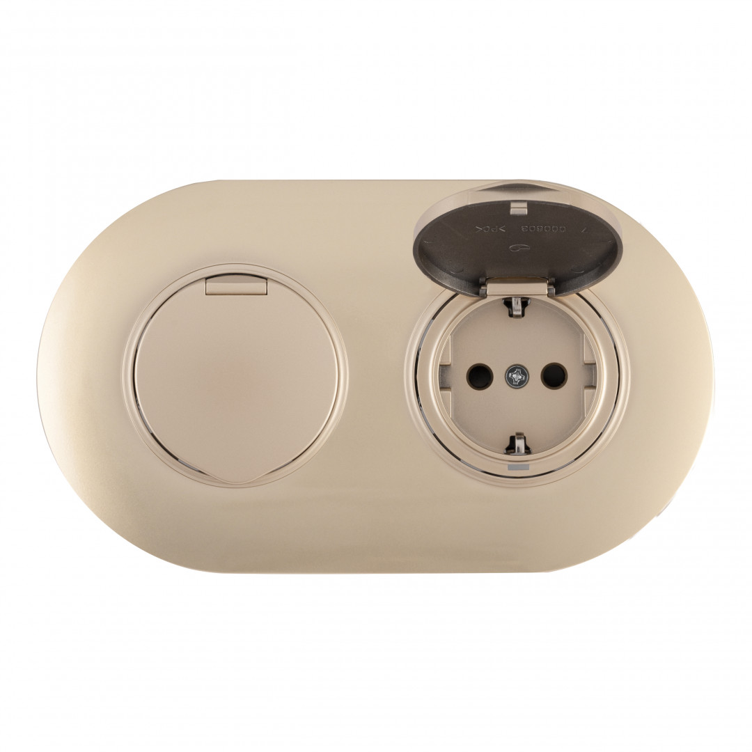 Круглая розетка двойная (двухпостовая) с/з и шторками Arte Milano SET08-2-41-1x2 shampan