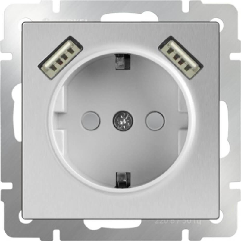 Розетка Werkel с заземлением, шторками и USBх2 серебряный WL06-SKGS-USBx2-IP20 4690389073212
