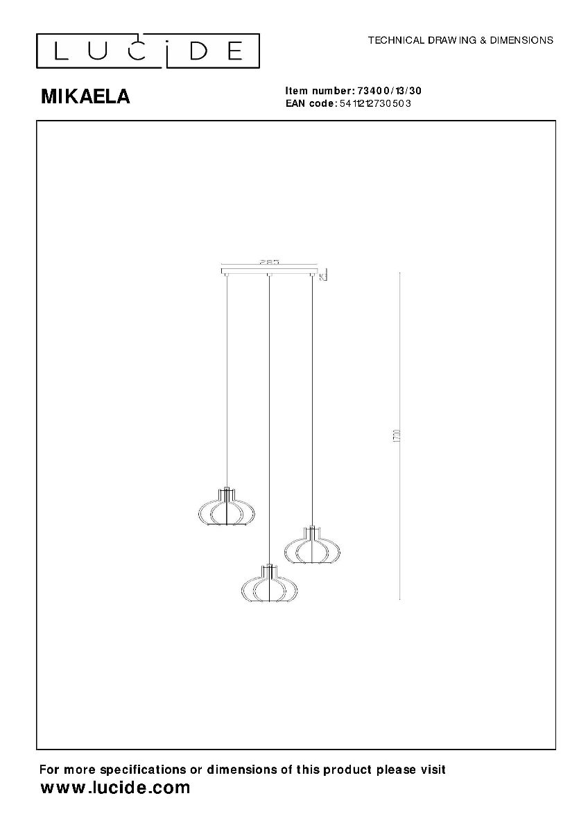 Подвесной светильник Lucide Mikaela 73400/13/30
