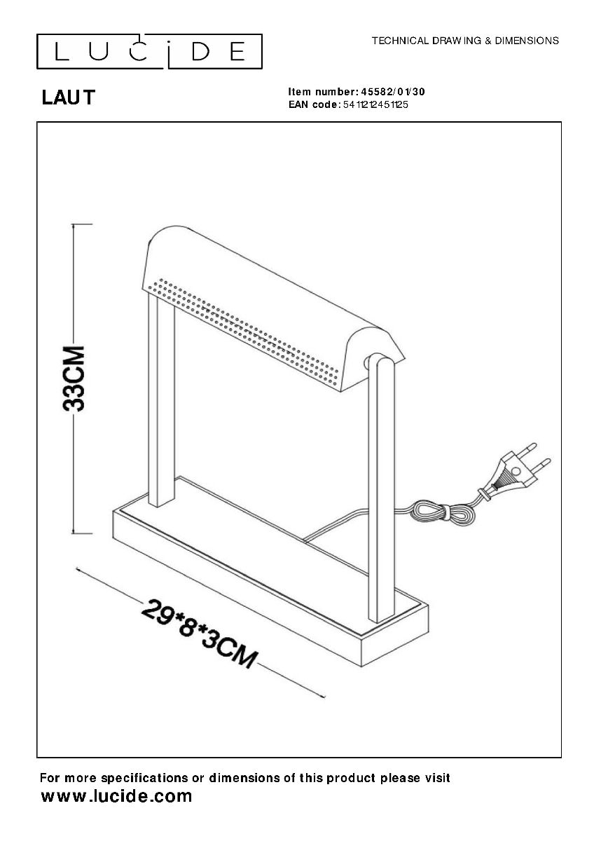 Настольная лампа Lucide Laut 45582/01/30