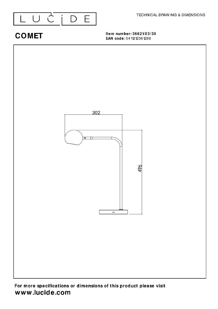 Настольная лампа Lucide Comet 36621/03/30