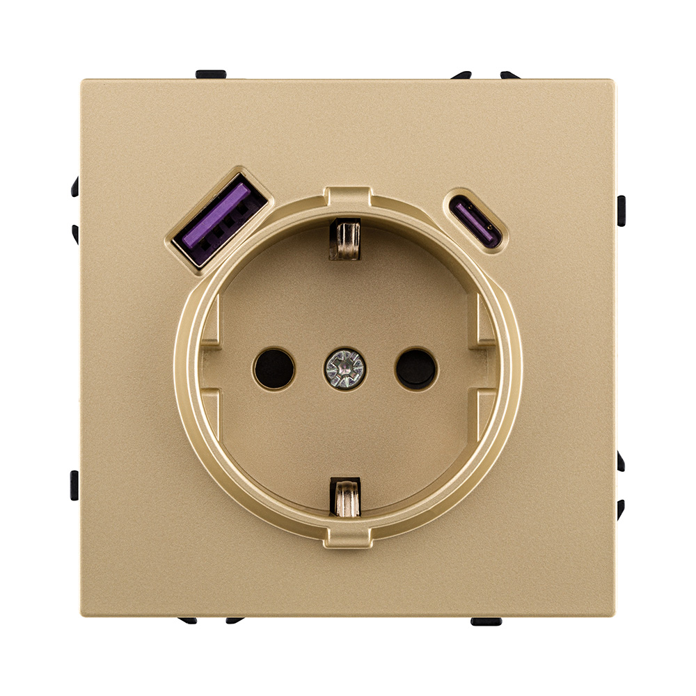 Розетка штепсельная SCHUKO 16A/250 В с USB A+C 20W, золотой Kollinger Eclipse EC-016GD