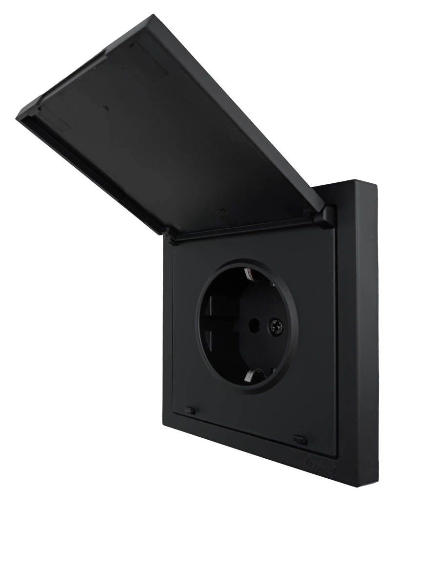 Розетка с/з с крышкой ПБТ черный бархат безвинтовой зажим/клемма Lezard Zima 704-4288-123BQC