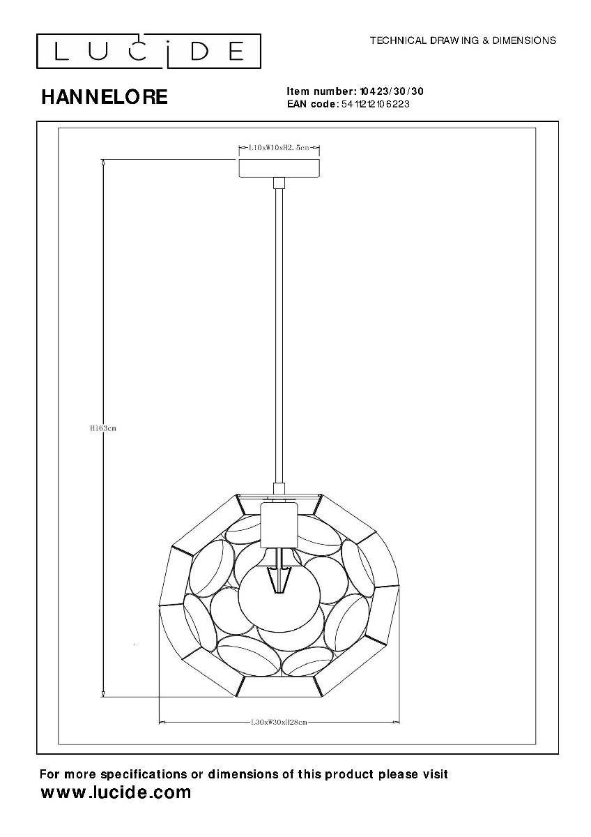 Подвесной светильник Lucide Hannelore 10423/30/30