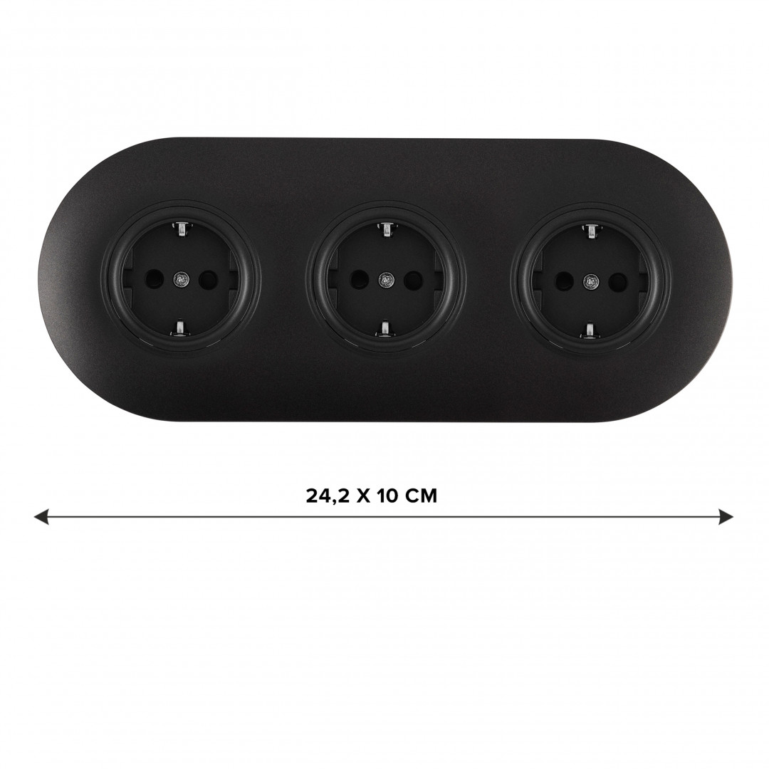 Круглая розетка тройная (трехпостовая) с/з и шторками Arte Milano SET08-3-40-1x3 black