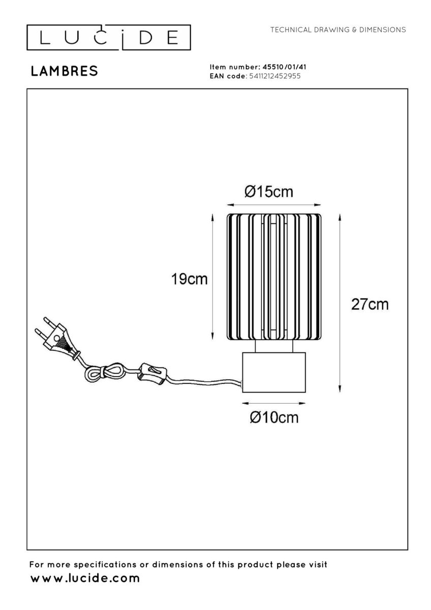 Настольная лампа Lucide Lambres 45510/01/41